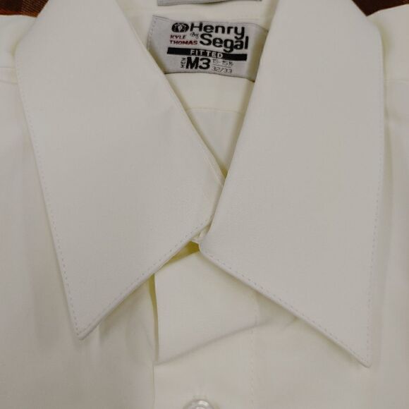 HENRY SEGAL IVORY FITTED MICROFIBER LAY DOWN COLLAR DRESS SHIRT. - Picture 3 of 4
